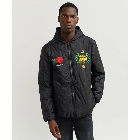 Reason Quilted Jacket Men’s XL Black Hooded Tiger Rose Patches - Picture 5 of 7